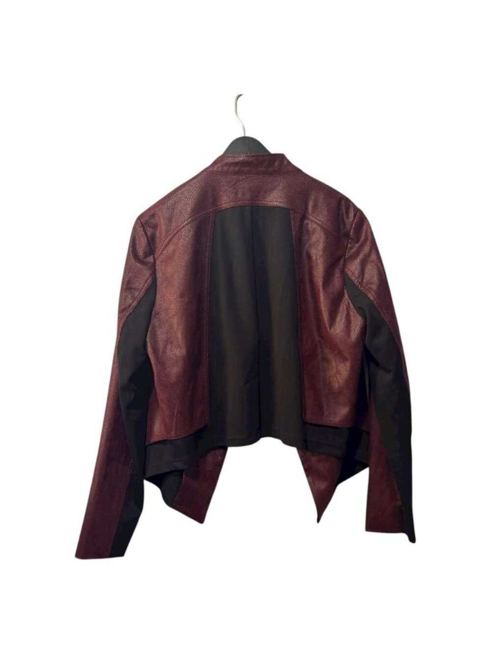G by Giuliana Burgundy Faux Leather Jacket Blazer Size L/G Collared Asymmetrical